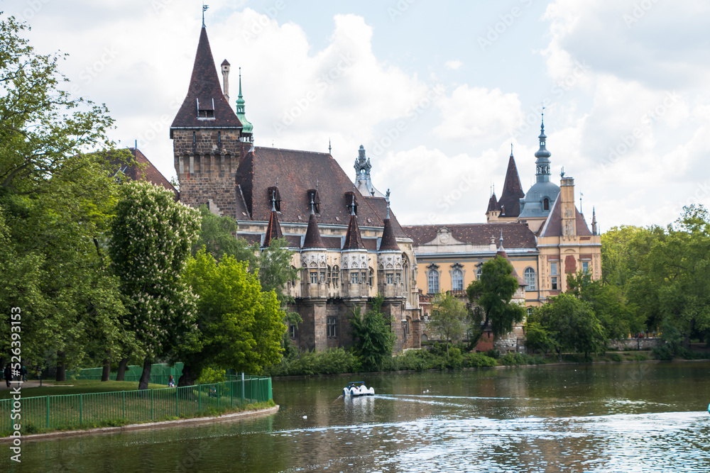 Vajdahunyad castle and lake in Budapest. Hungary.