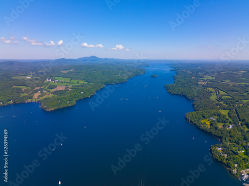 Lake Memphremagog aerial view in summer in Memphremangog Regional County Municipality RCM in Province of Quebec QC  Canada. 