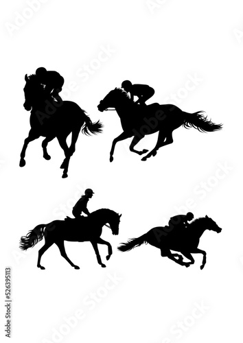 Jockey pose silhouettes. Good use for symbol, logo, icon, mascot, sign, or any design you want.