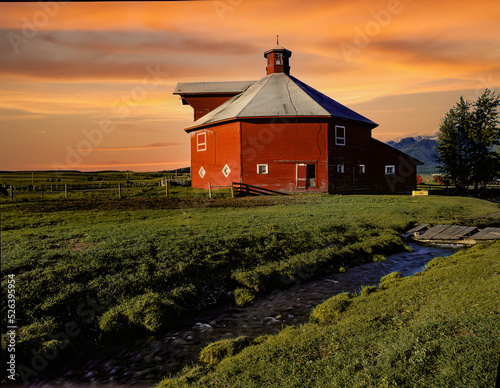 Octagonal barn on ranch near Joseph, Oregon photo