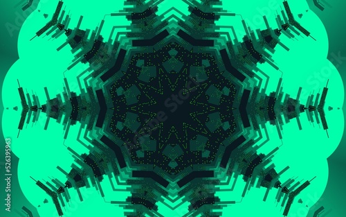 Fototapeta Naklejka Na Ścianę i Meble -  This is an Illustration abstract kaleidoscope with green design art, wall art, and backdrop.Its very perfect for batik pattern, bohemian, wall art, mirror frame, backdrop, carpet design, tapestry .