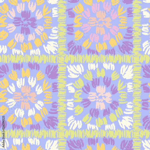 Granny Square Crochet. Multicolored Knitted Squares Seamless Pattern. Crochet Cozy Blanket. Old Fashioned Colorful Background. Knitting Vector illustration
