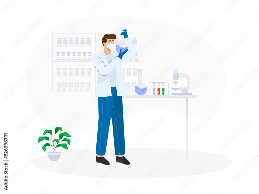 Activities in the laboratory. Researchers are conducting research on viruses and drugs to deal with Covid-19. Covid-19 vector illustration.	