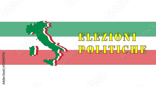 Italy: political elections for the Prime Minister in Italy, in the background the Italian flag and the words 