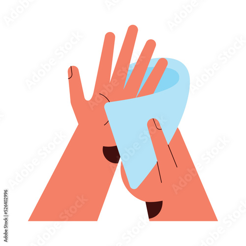 drying hands with towel