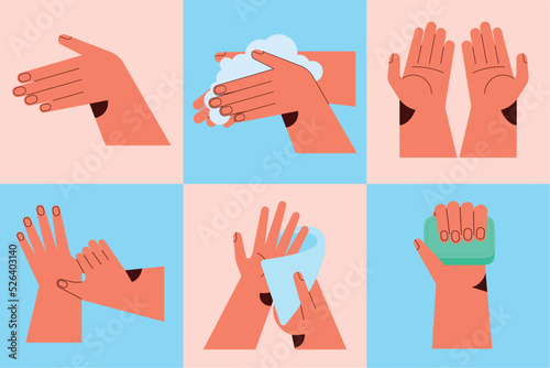 six hands washing icons