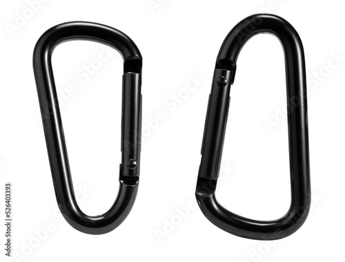 Fotografie Black carabiner isolated on a white background with clipping path