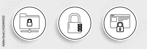 Set line Secure your site with HTTPS, SSL, FTP folder and lock and Safe combination icon. Vector