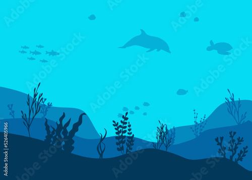 Unterwasser Delfin, Schildkröte mehrere fische und Unterwasser Pflanzen.