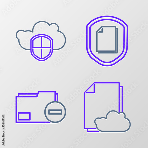 Free Download Set line Cloud storage text document, Document folder with minus, protection concept and and shield icon. Vector - GFXLoad