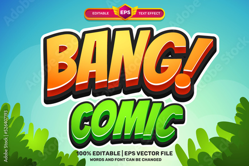 play land bang comic cartoon game Bold 3D Editable text Effect Style