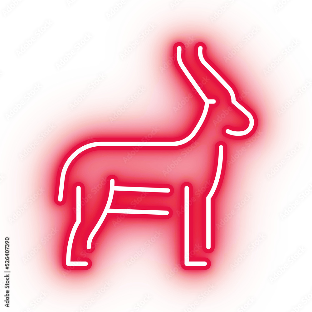 Neon red antelope icon, transparent background, neon safari animal icon