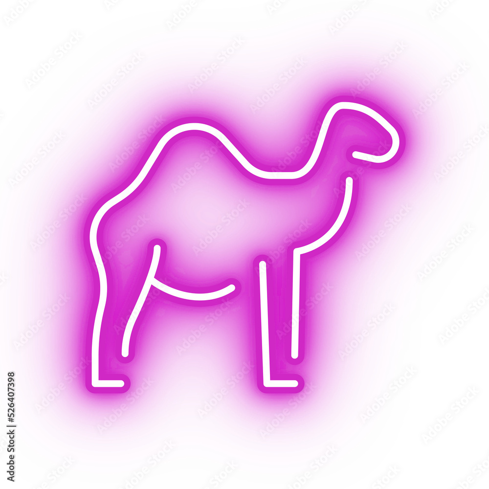 Neon pink camel icon, transparent background, neon safari animal icon