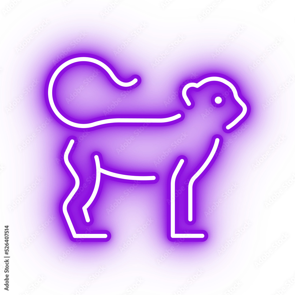 Neon purple monkey icon, transparent background, neon purple safari
