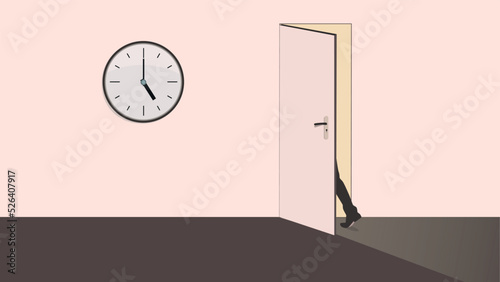 Quiet quitting vector illustration, leaving office at 5 pm, workplace boundaries