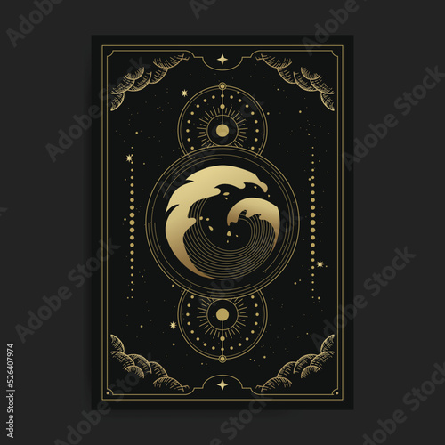Golden wave with mystical sacred geometry