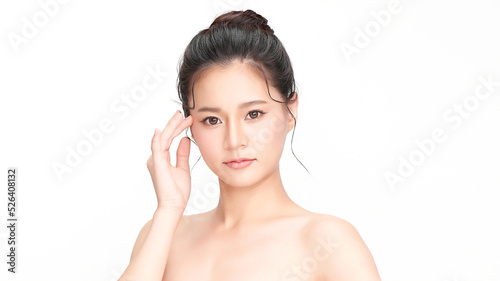 Beautiful young asian woman with clean fresh skin on white background, Face care, Facial treatment, Cosmetology, beauty and spa, Asian women portrait.