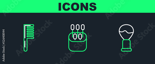 Set line Shaving brush, Hairbrush and Cotton swab for ears icon. Vector