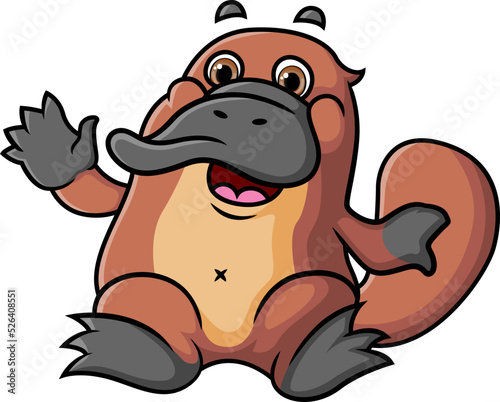 The cute platypus is sitting and waving the hand