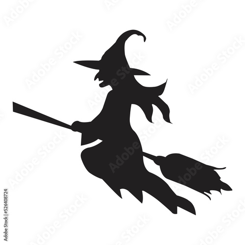 Halloween icon isolated on a white background. vector art, Emotional flying witch silhouette clipart.