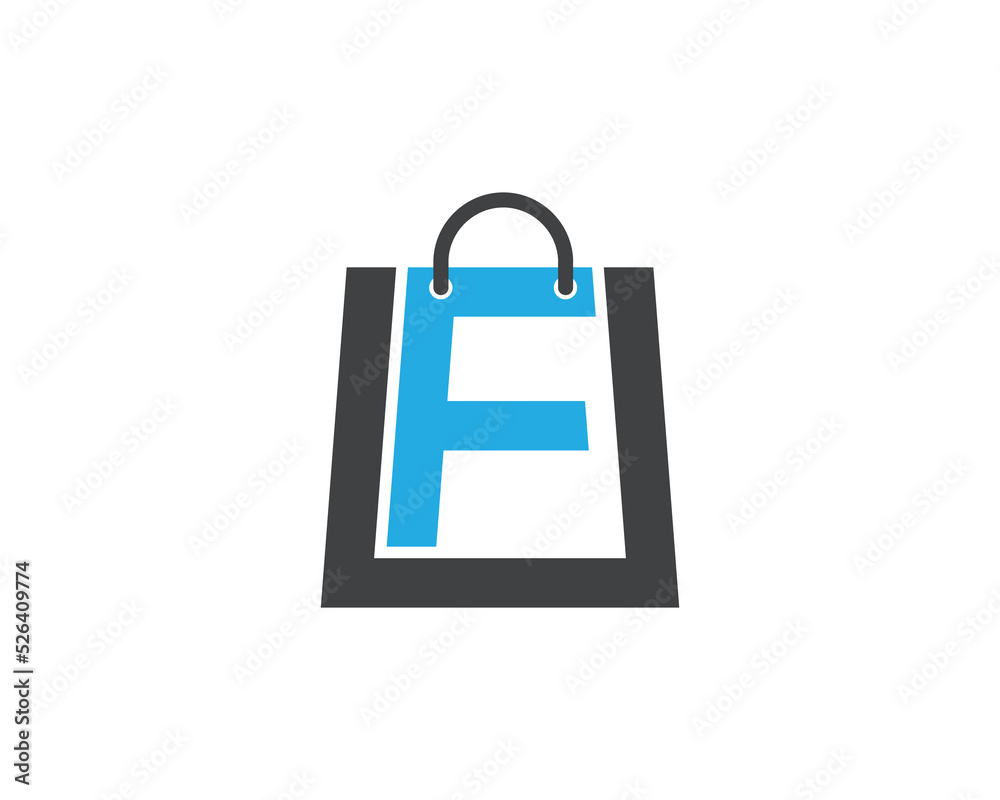 Letter F Shopping Bag Logo Concept sign icon symbol Design Line Art Style. Shop Logotype. Vector illustration template Letter F Shopping Bag Logo Concept sign icon symbol Design Line Art Style. Shop Logotype. Vector illustration template