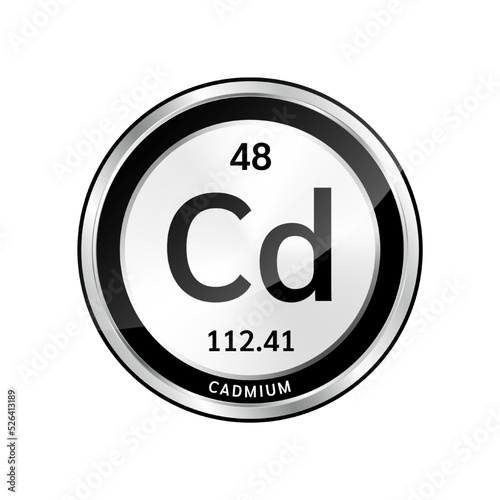 Cadmium symbol icon and chemical formulas atomic number scientific element. Periodic table in a silver. Ecology biochemistry concept. Isolated spheres on white background. 3D Vector.