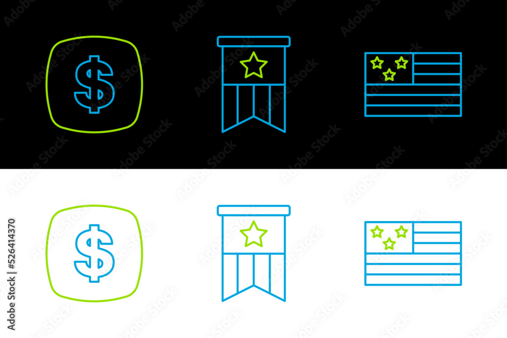Set line American flag, Dollar symbol and icon. Vector Set line American flag, Dollar symbol and icon. Vector