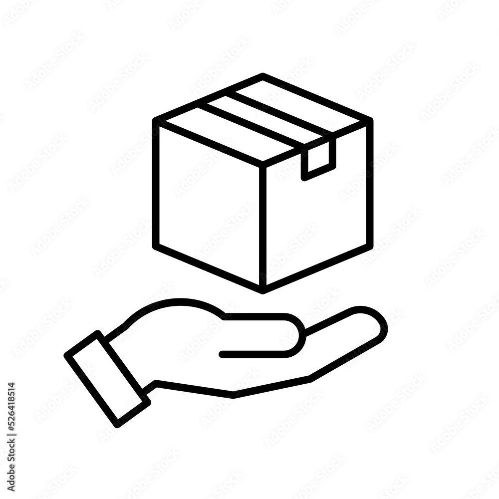 Hand delivery box, Shipping icon sign, Parcels tracking symbol, Outline design for apps and websites, Isolated on white background, Vector illustration Hand delivery box, Shipping icon sign, Parcels tracking symbol, Outline design for apps and websites, Isolated on white background, Vector illustration