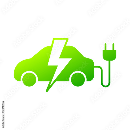 Electric car with plug green icon symbol, Hybrid vehicles charging point logotype, Eco friendly vehicle concept, Vector illustration
