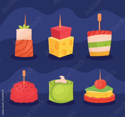 six appetizers party icons