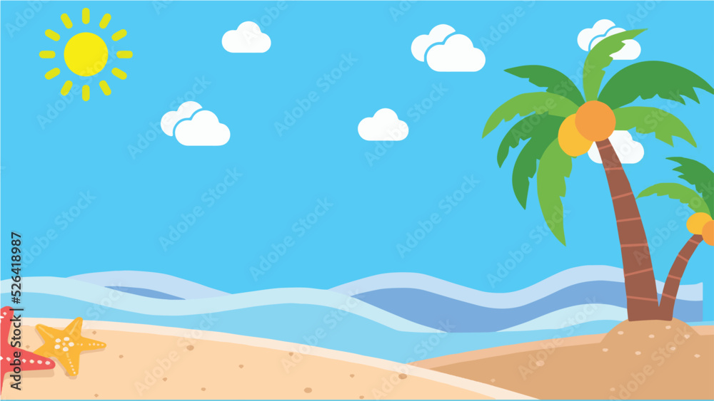 Beach Landscape Vector Illustration, Vector Wallpapers, Icon Vector