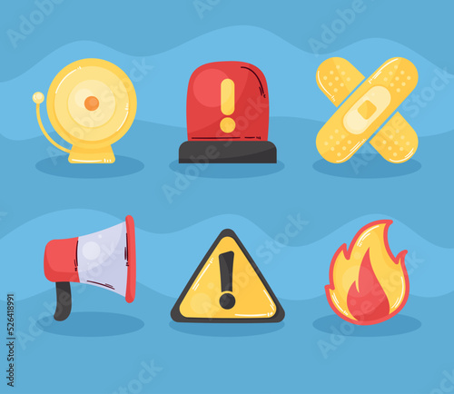 six emergency service icons