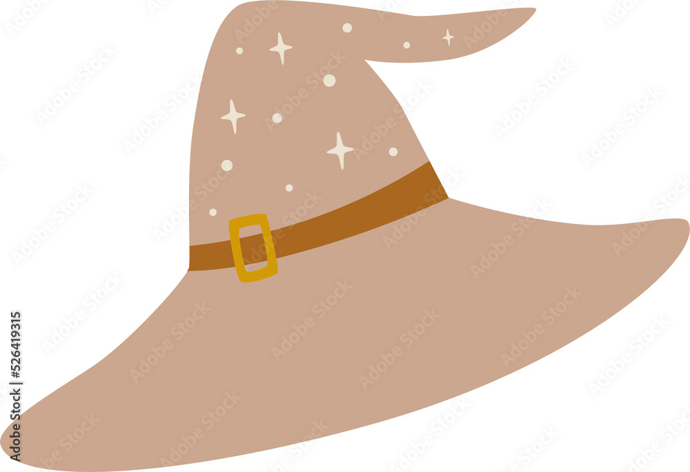 Fototapeta premium With hat halloween. Cute hand drawn witch pointed hat on isolated background. Autumn traditional trick or treat spooky event, scary magic design. PNG, transparent,