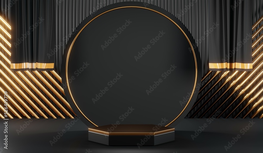 3D rendering of blank product background for cream cosmetics Modern black podium background 3D rendering of blank product background for cream cosmetics Modern black podium background