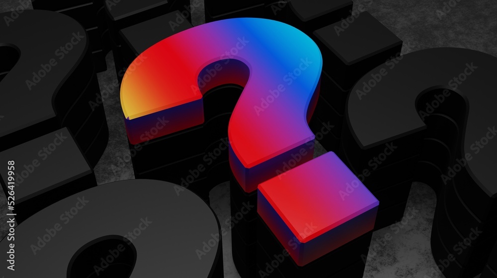 Question mark colors in black scene 3D rendering business concept ...