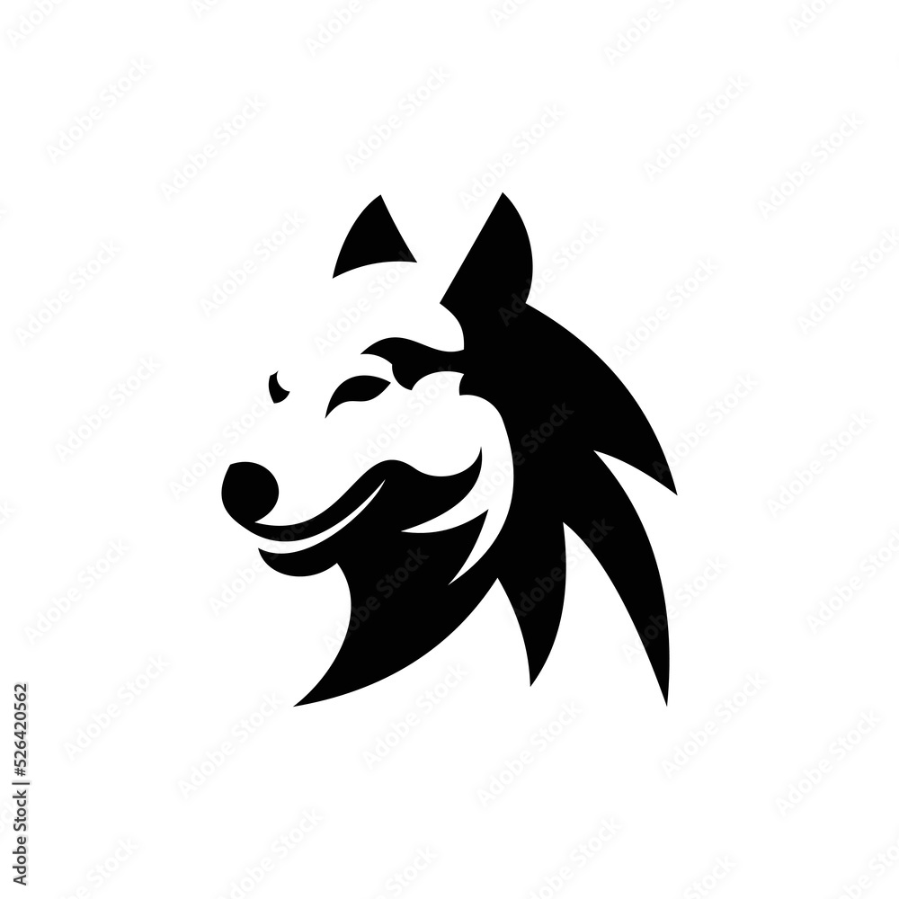 Head Dog Husky Silhouette Geometric Logo, Wolf Vintage Logo Stock Vector, Siberian husky head logo or icon. Good-natured dog Stock vector illustration. Business sign template.