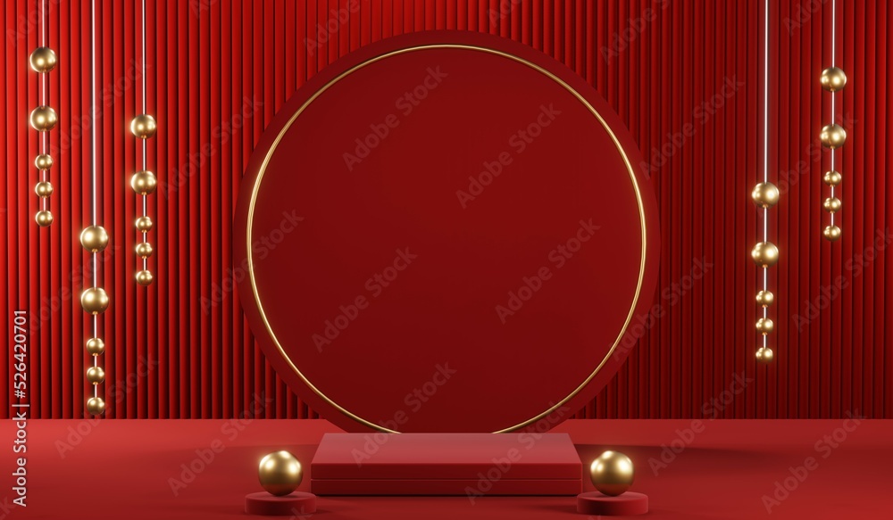 3D rendering of blank product background for cream cosmetics Modern red podium background
