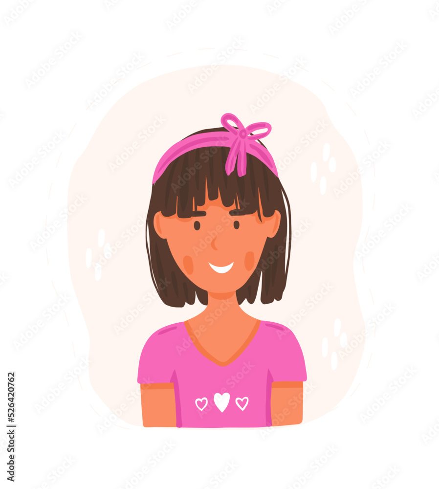 Little girl avatar in flat style in pink t shirt Little girl avatar in flat style in pink t shirt