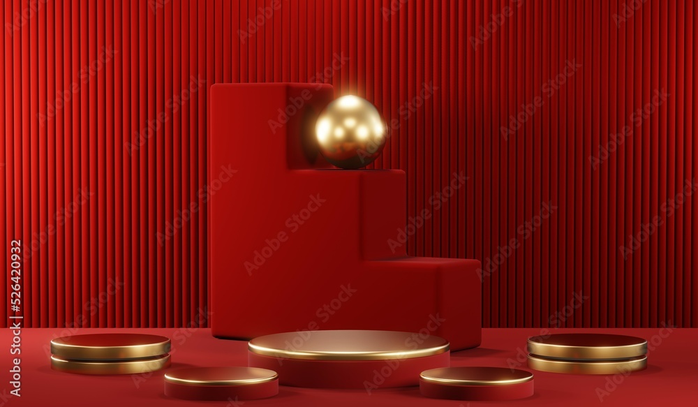 3D rendering of blank product background for cream cosmetics Modern red podium background 3D rendering of blank product background for cream cosmetics Modern red podium background