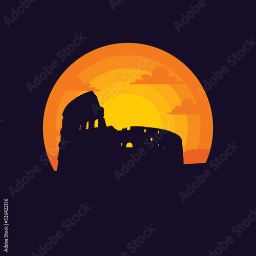 Italian colosseum scenery vector illustration