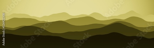 design yellow wide angle of hills peaks in the clouds digital art background illustration