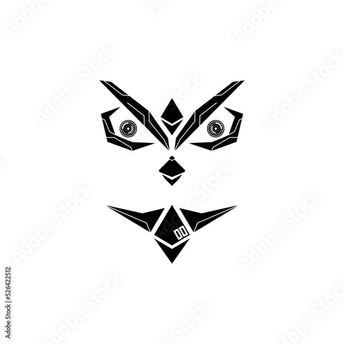 black mecha owl head and body vector for display, business, icon, logo, company, esport, and other cool stuff photo
