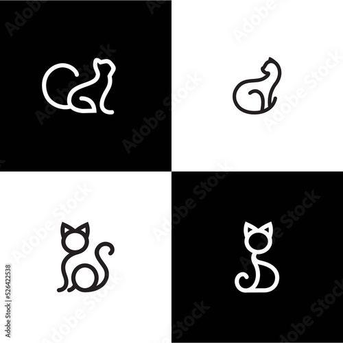 Cat logo, Minimalist Line art, Vector set