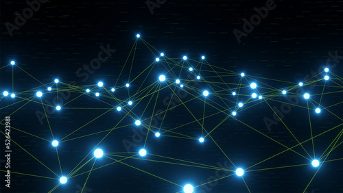 Green and blue futuristic space particles, neon black vj background, space sphere vfx design element. Abstract constellations web energy beam power electric magnet vj neon