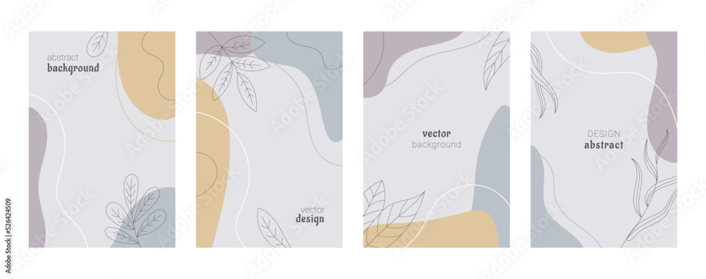 Abstract modern pattern set. Botanical vertical background template. Leaf line art, graphic design post and posters, elegant floral element. Social media stories. Vector doodle illustration