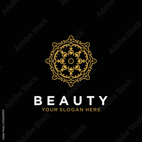 Luxury mandala line design art beauty gold flower abstract vector logo