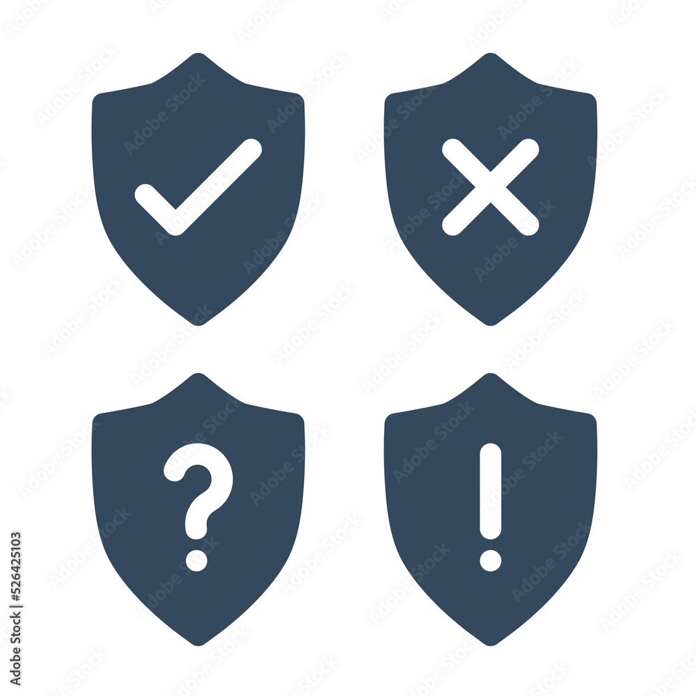 check mark, cross symbols, question mark, exclamation point, gray solid ...
