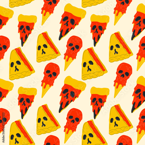  Seamless pattern. Food with the face of a chaperone for the day of Halloween.  Vector