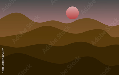 Illustration of mountains and sun rising in the morning.