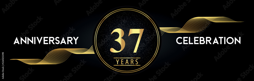 37 Years Anniversary Celebration with Golden Waves and Circle Frames on ...